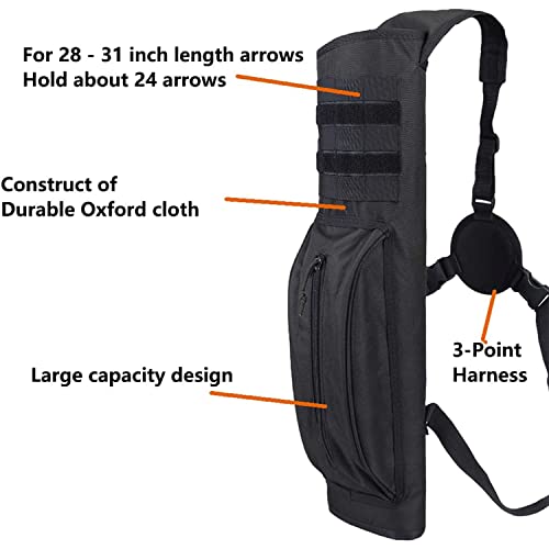 Xtacer Heavy Duty Arrow Tactical Quiver Hunting Training Archery Arrow Target Quiver Holder Shoulder Bag Pouch, Back Quiver With Molle System (Black - With Molle Webbing) #TOP1