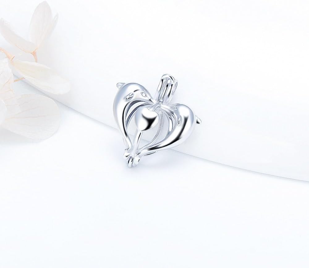 Kissing Double Dolphin Cage Pendants for Pearl Jewelry Making Sterling Silver, Design Cage Pendants for Women