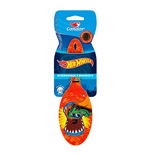 Condor, Escova de Cabelo Hot Wheels, Almofadada, Pinos Plásticos com Pontas Protetoras, Portátil, Mu