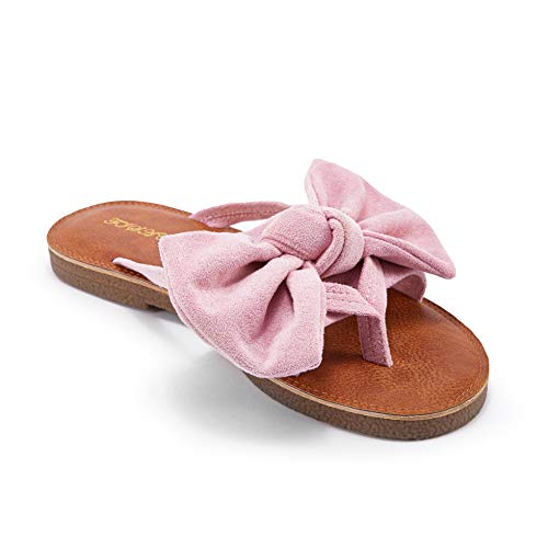 Image of FISACE Womens Bow Flat Sandals Flip Flops Slide Sandals Summer Beach Shoes