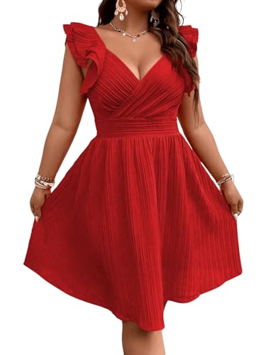 Image of Floerns Women's Plus Size Wrap Front Sweetheart Neck Ruffle Cap Sleeve A Line Dress