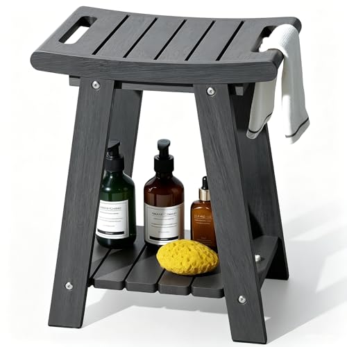 KEGII Teak Shower Stool with Shelf KEGII Teak Shower Stool with Shelf