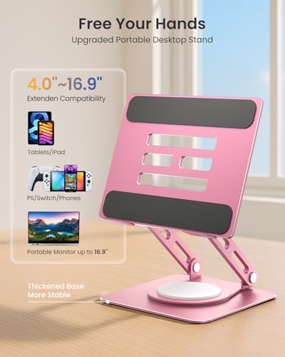 Image of LOXP Metal Tablet Stand, 360 Rotating iPad Stand with Heavy-Duty Base, Tablet Holder Compatible with 4.7-16.9 inch Device, iPad Pro Air Mini, Kindle, Surface Tablet, Portable Monitors - Pink