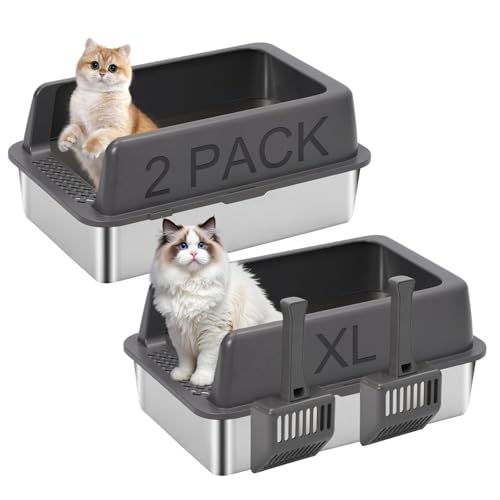 Arenero para gatos abierto de acero inoxidable 2 unidades miniatura 1