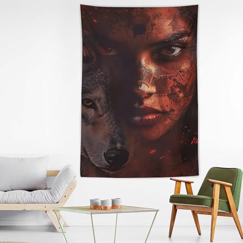 Tapisserie murale loup esthetique pour salon et decoration de dortoir