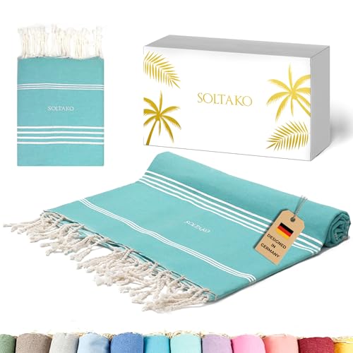 SOLTAKO Fouta Bali Premium XXL, Aqua, 200/200cm