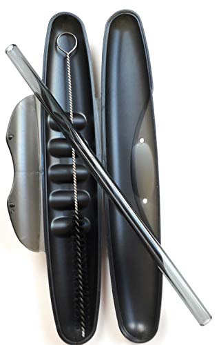 Reusable Glass Drinking Straw with Travel to Go Protective Carrying Case Holder and Cleaning Brush | Perfect for Home, Office or Gift | Straight 8 in x 9.5 mm Healthy, Eco Friendly (Charcoal Grey)