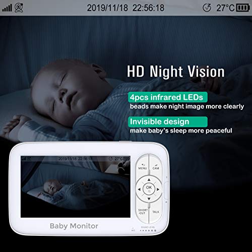 Video Baby Monitor, OMORC 5\" 720P HD Display Baby Monitor with Camera and Audio, IPS Screen, 1000ft Range, Two-Way Audio, Night Vision and Temperature Monitor, Baby Camera with Optical Lens - Thumbnail 5