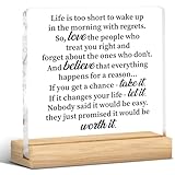 Inspirational Quotes Sign Motivational Gifts Life Is Too Short To Wake Up With Regrets Acrylic Desk Plaque Sign for Home Office Studio Classroom Cubicle Decor