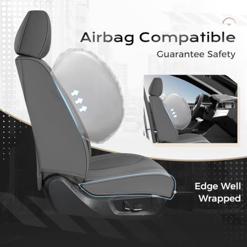 Image of Coverado Car Seat Covers Full Set, Front Seat Covers with Lumbar Support and Back Seat Cover Waterproof Leather Automotive Seat Cover, Universal Car Interior Protectors Cushion for Most Cars
