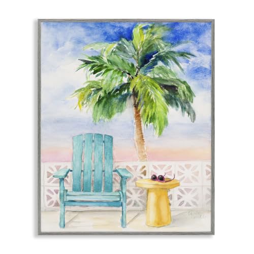 Tropical Beach Chair Palm Tree Seaside, 24 x 30 Inch Framed Giclée Print