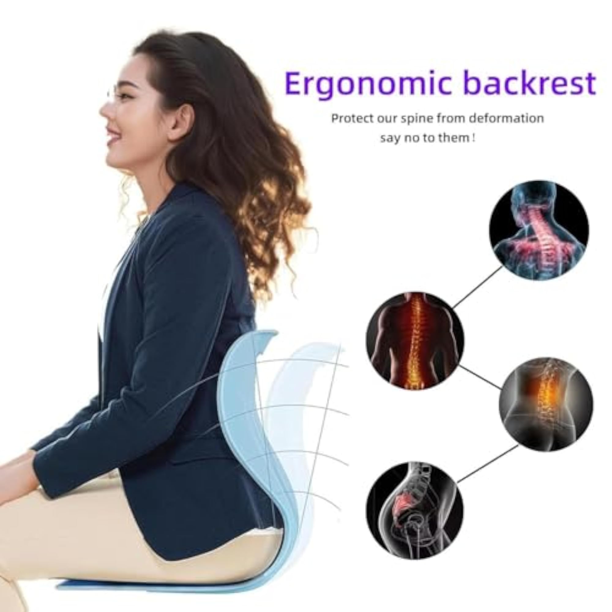 Ergonomic Lumbar Support Cushion, Memory Foam, Sky Blue