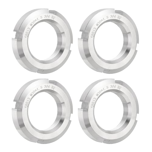 uxcell M30 x 1.5mm - 4Pcs Retaining Four-Slot Slotted Round Nuts - 304 Stainless Steel Round Lock Nut for Various Rolling Bearings, Industrial Field, Silver