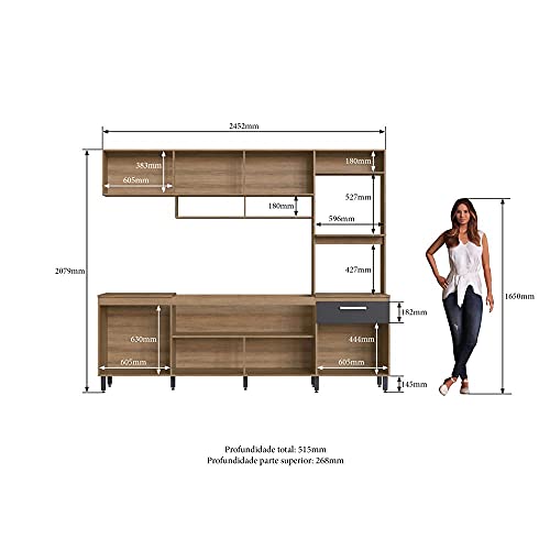 Cozinha Compacta 7 Portas 1 Gaveta Antonella Delmarco Móveis Mel/grafite