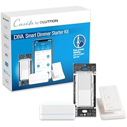 Lutron Caseta Diva Smart Dimmer Starter Kit; Dimmer, Hub, Remote, & More | Smart 3-way dimmer kit lets you add a second switch anywhere without running wire, No neutral required. DVRF-BDG-1DP-A, White