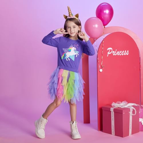 VIKITA Toddler Girls Sweatshirt Tutu Dress Soft Cotton Long Sleeve Party Tulle Dresses for Age 2-8 Years3