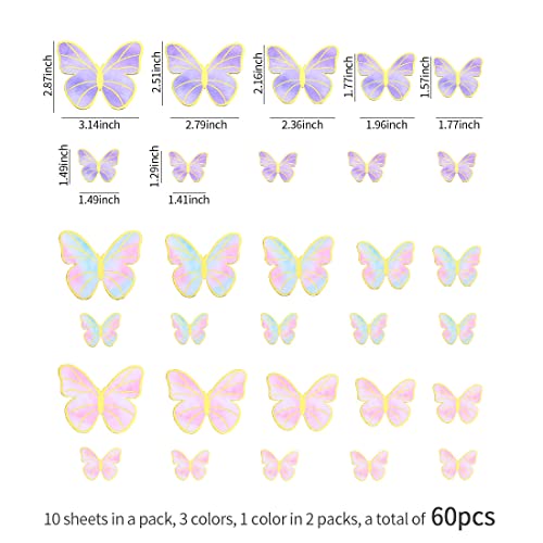 Atqik 60Pcs Butterfly Cake Toppers, 3D Butterfly Cupcake Topper Butterfly Party Decoration For Wall Decor Birthday Wedding Party Supplies( Pink-Purple-Blue) #TOP1