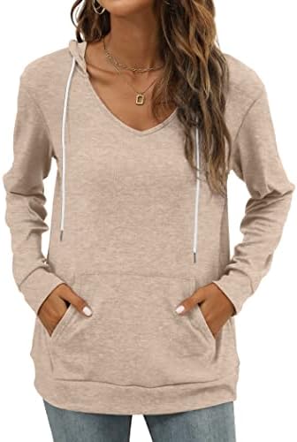 Saloogoe Fall Clothes for Women Fashion 2024 V Neck Long Sleeve Sweatshirt Khaki L