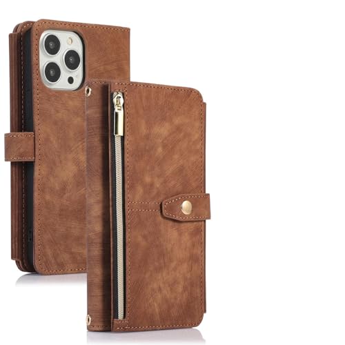 Étui en cuir marron pour iPhone 16 Pro housse portefeuille élégante à rabat