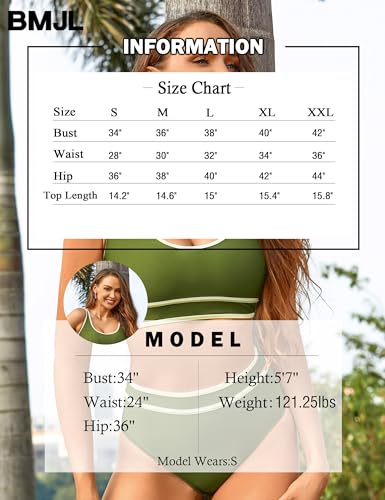 Image of BMJL Women's High Waisted Bikini Sets Sporty Two Piece Swimsuits Color Block Tummy Control Modest Bathing Suit
