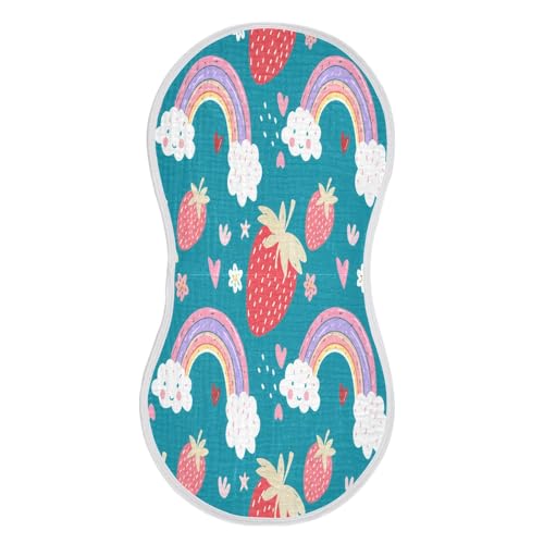 Kigai Strawberry Rainbow Baby Burp Cloths Extra Soft and Absorbent Burping Rags Cotton Burping Clothes Baby Washcloths for Newborn Boys Girls - 1 Pack