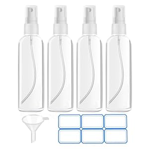 4 Pack 3.4 Oz (100ml) TSA Approved Travel Bottles, Travel Size Containers Spray Bottles with Labels – Fine Mist, Refillable, Reusable, Leak Proof
