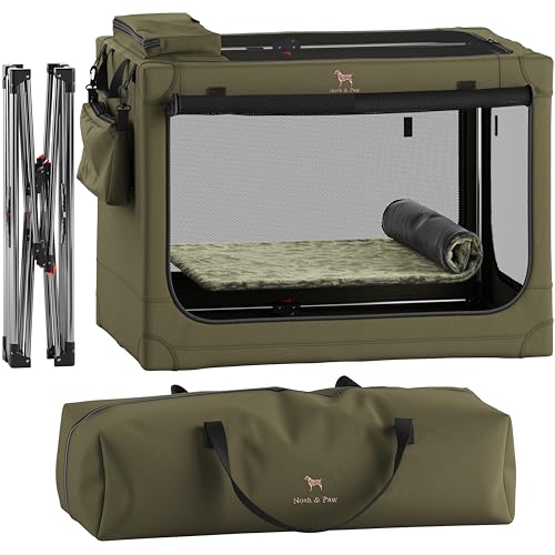 Noah & Paw Collapsible Dog Crate 36 Inches, XL Dog Crate for XL, Large Medium Breed, Travel Kennel for Car, Includes Pet Mat for Pet Cage, 2 Storage Pockets, Handbag, 10mm Locking Zippers 36*25*23