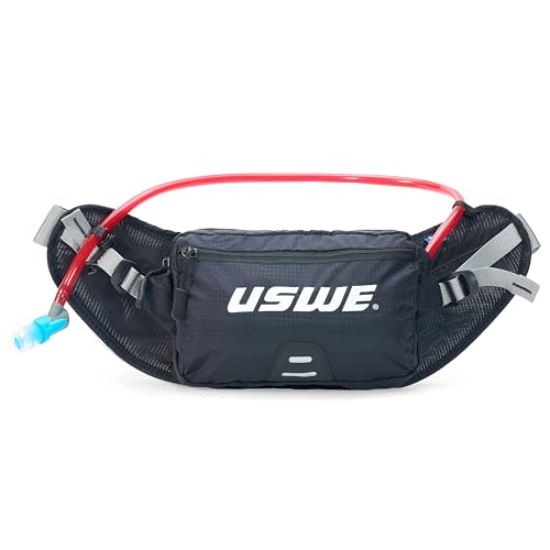 Image of USWE Zulo Hydration Hip Pack - with Organizer and Side Pockets, Bounce Free Hip Belt (Carbon Black, 2L)