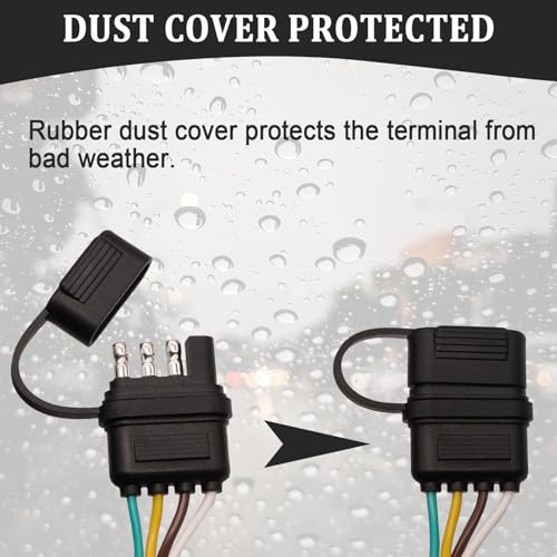 Image of 4 Pin Trailer Wiring Harness,4 Way Flat Trailer Plug Male and Female Connector with Rubber Dust Cover with Nylon Mesh Tube Protection 12 inch /1 FT 16 Guage