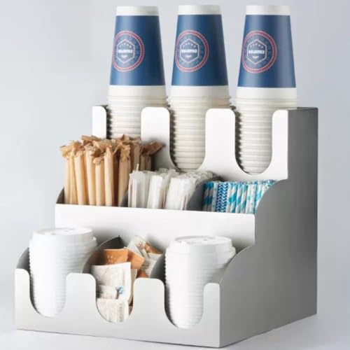 重層コーヒー調味料収納ラック2/3段カップ+使い捨て紙コップ収納ケース適合スパイス/ティッシュペーパー/バーカップ家庭用/ミルクティー店用汎用ラック (C,3?9格)