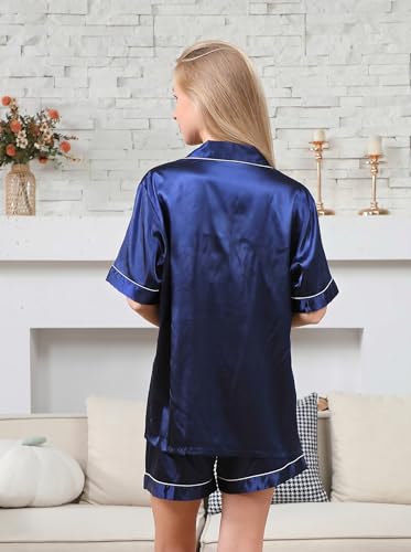 Image of Jecery 2 Piece Summer Pajamas for Women Man Soft Couples Matching Pjs Short Satin Button Down Sleepwear for Bride Groom Gift