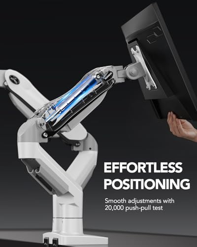 Image of HUANUO Dual Monitor Stand - Full Adjustable Monitor Desk Mount Swivel Vesa Bracket with C Clamp, Grommet Mounting Base for 13 to 32 Inch Computer Screens - Each Arm Holds 4.4 to 19.8lbs - White