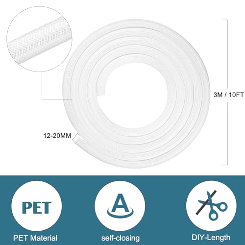 Hocerlu Flexibel 13mm-3 Meter Kabelkanal, Selbstschließend Kabelschlauch Zuschneidbar, Perfekte Kabelmanagement für TV Computer Heimkino Automobilkabel, Bissfest für Katze Hund, Elegantes Weiß
