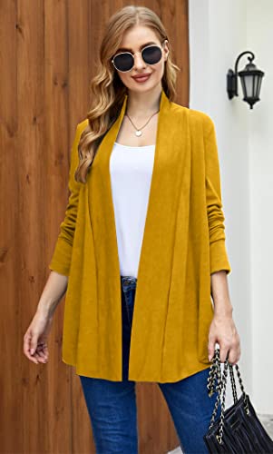 Acevog Womens Drape Front Cardigans Long Sleeve Lightweight Fall Draped Sweater Mustard #TOP1