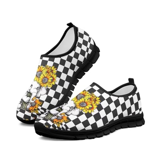 Women Slip On Loafers Black & White Checkered Print Men Low Cut Casual Shoes Walking Sneakers Pull-On Loafer Flats US 5-13 Couple's Shoes