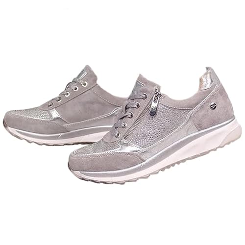 SSLLH Orthopedic Zipper Sneakers Casual Sneakers with Arch Support for Women Comfortable Slip On Tennis Shoes, beige, 7.5 AU