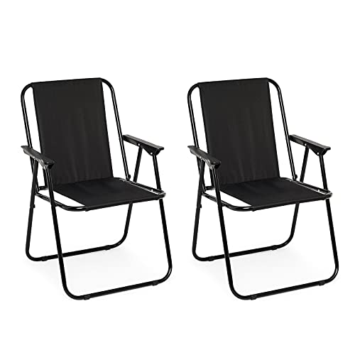 Mondeer Campingstuhl klappbar 2er Set, Klappstuhl mit Armlehne, Tragbarer Angelstuhl bis 90kg für Camping Strand Garten Terrasse, Schwarz