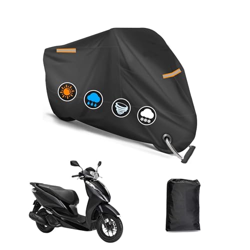 バイクカバー ホンダ リード125 専用 バイクカバー バイクボディーカバー 3つの反射ストリップ 原付カバー UVカット 凍結防止カバー 車体カバー 盗難防止 ワンタッチバックル付き ロック穴付き オールシーズン対応 【収納バッグ付き】