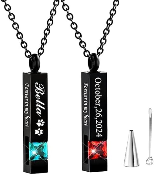 Personalized Urn Necklaces for Ashes,Stainless Steel Keepsake with Birthstones Memorial Gift for Women Men Pet,Custom Cremation Jewelry Urn Pendant for Ashes