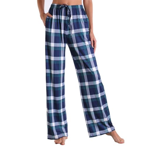 Women's Pajama Bottoms Fashion Plaid Lounge Pants with Pockets Elastic High Waist Drawstring Pj Sleep Trousers