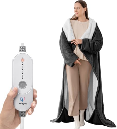Kozyus Wearable Heated Blanket with Foot Pocket & Sleeves, Electric Blanket Heated Robe for Women & Men, 5 Heat Settings, 3H Auto-Off, Machine Washable, ETL Certified, Gift-Ready, 50x70 Inches, Grey