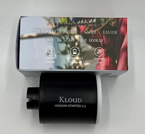 KLOUD Hookah starter electric pump 2.0 | Quick start | Rechargeable including charging cable | LED light base | 1300mAH battery, Black