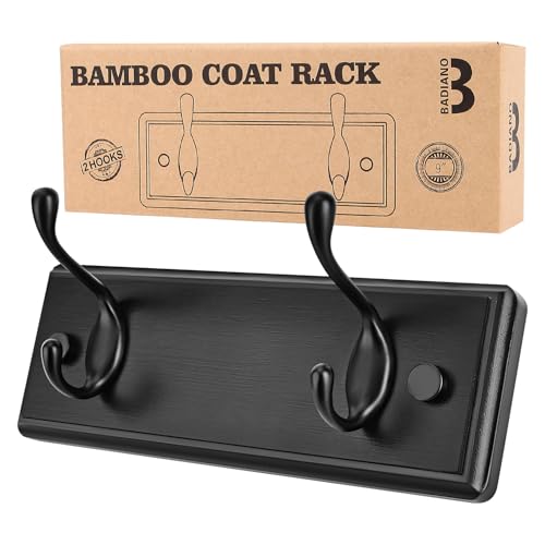 Badiano Heavy Duty Wooden Coat Rack, Wall-Mounted Organizer, 9 Inch, Black
