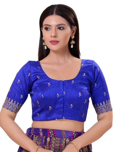 Image of Vamas Women's Silk Padded Self Design Half Sleeve Readymade Saree Blouse (X-1166.ELB)