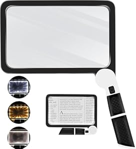 Lupe mit Led Licht, 5X Leselupe mit Beleuchtung Für Senioren Groß, Handlupe Rechteckige Ganze Seite Lupenbrille 48 Leds 3 Dimmmodi, Leselupen Ideal Zum Lesen, Bücher, Arbeit, SehschwäChe, Schwarz