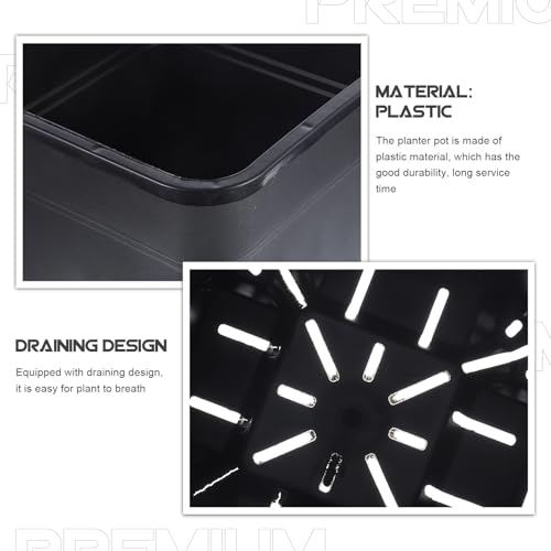 Pots de fleurs en plastique noir carrés pour drainage et culture de plantes - 8
