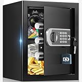 50L Großer Safe Tresor für Zuhause, Safe Tresor Feuerfest Wasserdicht mit Schlüssel, Zahlenschloss, Möbeltresor Feuerfester mit Intelligente Alarme, Wandtresor für Gold Schmuck Dokumente