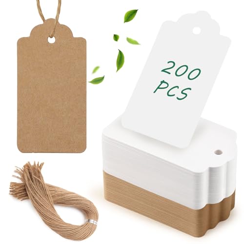 Image of SallyFashion Kraft Paper Tags, 200 PCS Kraft Paper Gift Tags Craft Hang Tags with Free 200 Root Natural Jute Twine for Gifts Arts and Crafts Wedding Holiday