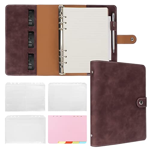 FYY carnet de notes A5 en cuir marron avec feuilles de recharge et pochettes