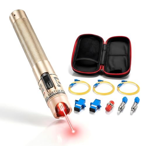 RAINLEOTI Visual Fault Locator Kit - 50KM Range Fiber Optic Cable Tester Tool Kit Red Light Pen Tester with 2.5mm Universal Connector 2pcs FC-LC Adapters 1pc LC/SC/FC Coupler 3 x 1.5m Patch Cords